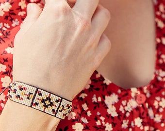 Adjustable Boho Bracelet - Red and Gold - Boho Bracelet - Festival Jewelry