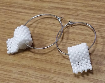 Toilet Paper Jewelry - Funny Gift for Her - Silver Plated Hoop Earrings - Gag Present - White Handmade Beaded Accessory