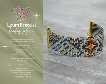 Loom Armband Perlenmuster, Miyuki Delica Design mit Word Chart, Moderne Art Deco Boho DIY Schmuckherstellung, Quadratstich