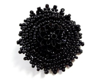 Black on Black Fashion Brooch Beaded Pin