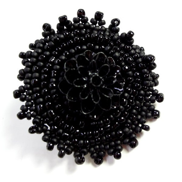 Black on Black Fashion Brooch Beaded Pin