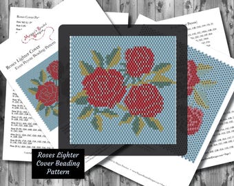 Beading Pattern: Red Roses Lighter Cover in Brick Stitch or Even Peyote Outdoor Floral Flowers Gift | Word Chart Easy Follow Design