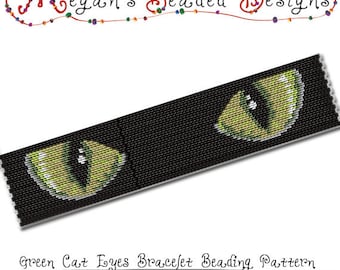 2-Drop Peyote Pattern - Bracelet Beading Pattern - Green Cat Eyes Staring from the Dark - PDF