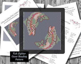 Beading Pattern: Chinook Salmon Fish Lighter Cover in Brick Stitch or Even Peyote Badass Nature Fishing Design | Word Chart Easy to Follow