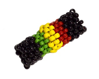 Rasta Colors Dread Bead Dreadlock Cuff Jewelry Hippie Locks Rainbow in Custom Size - Black, Green, Yellow, Red