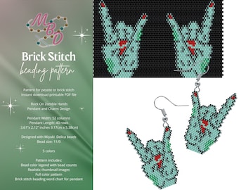 Zombie Rock On Hands Brick Stitch Beading Pattern Amulet Pendant and  Earring Bead Diagram Miyuki Delica Design Word Chart Brick or Peyote