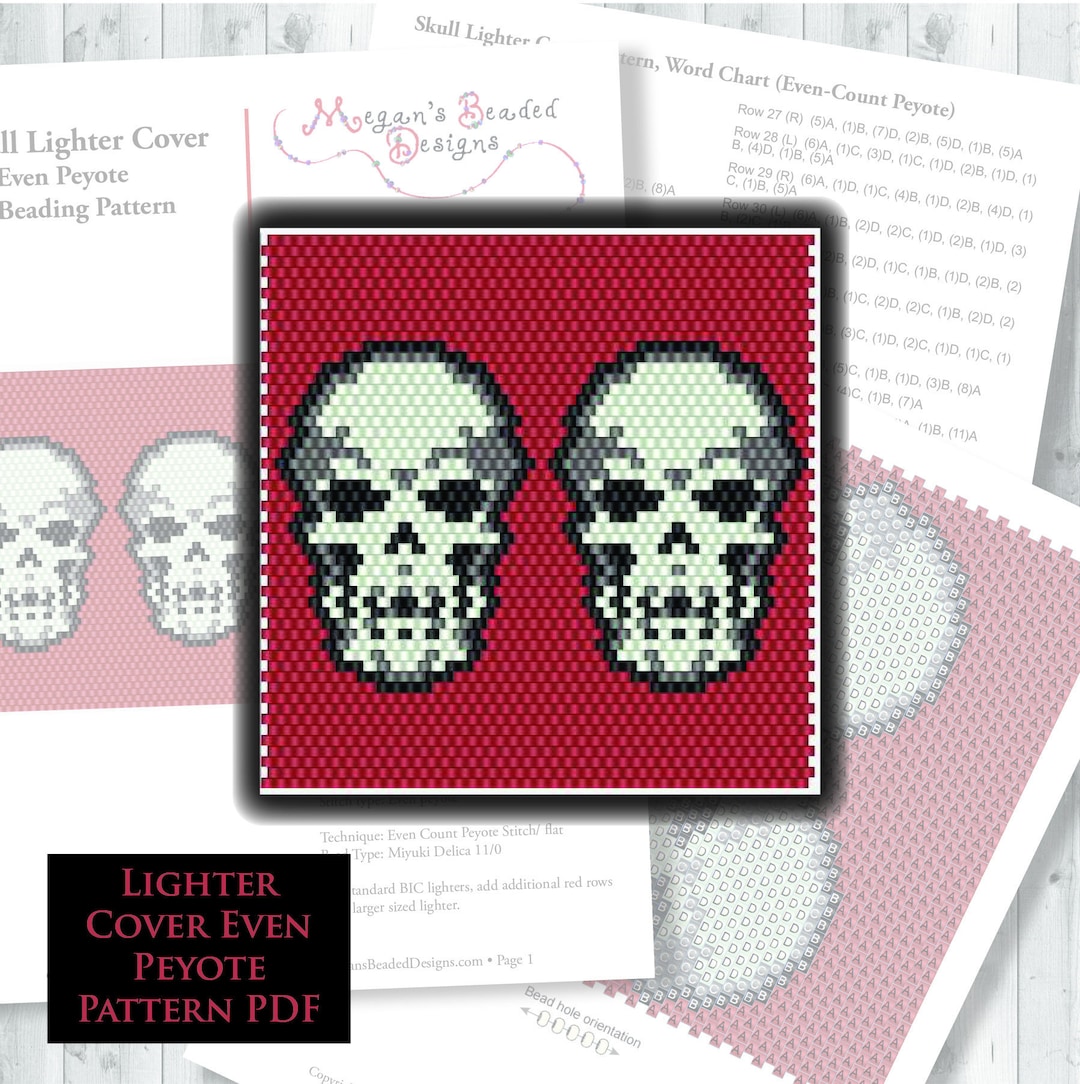 Beading Pattern: Skull Lighter Cover in Brick Stitch or Even