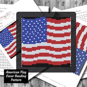 Beading Pattern: American Flag Lighter Cover Brick Stitch or Even Peyote Waving Patriotic National Design | Red White Blue Easy Word Chart
