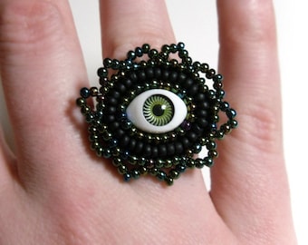 Green Evil Eye Ring - Adjustable - Evil Eye Ring - Gothic