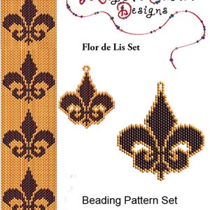 Fleur de Lis Beading Pattern Set Peyote, Loom, Square or Brick Bracelet Earrings and Pendant Versions image 2