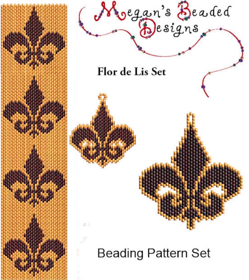 Fleur de Lis Beading Pattern Set Peyote, Loom, Square or Brick Bracelet Earrings and Pendant Versions image 2