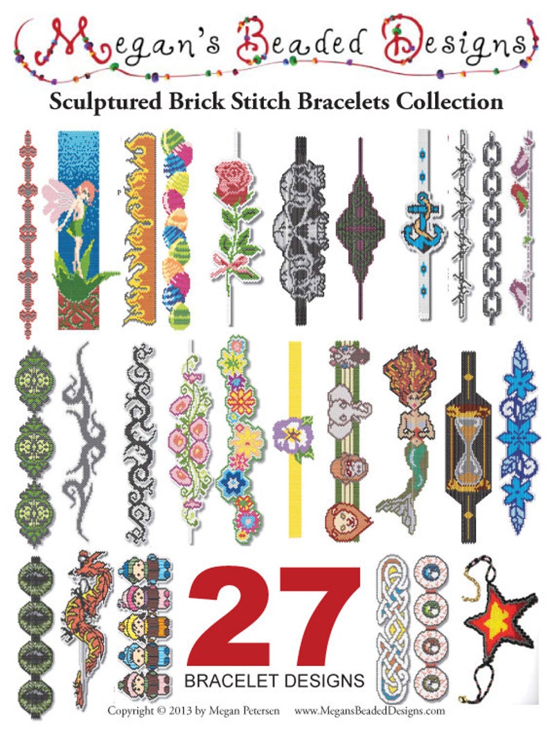 Sculptured Brick Stitch Bracelets Beading Pattern Collection image 1