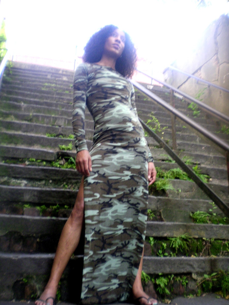 Camouflage long 2025 sleeve dresses