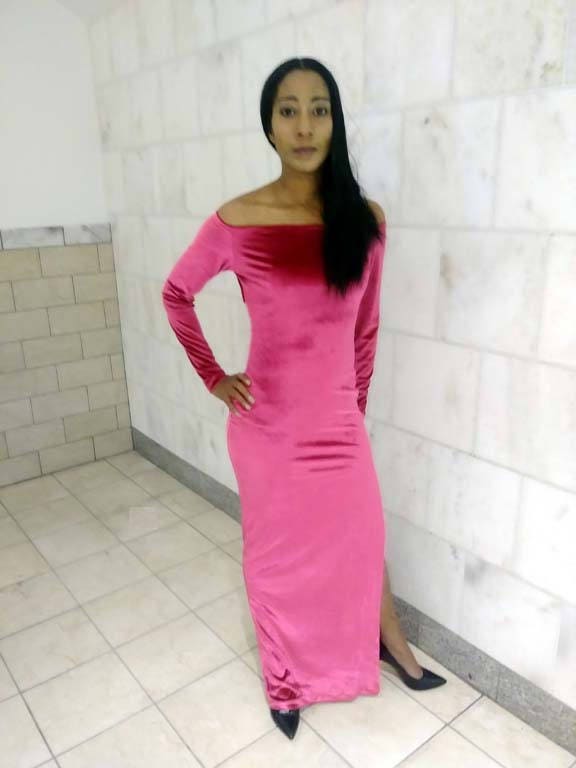 pink velvet off the shoulder dress