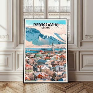 Reykjavik Poster, Iceland Poster, Reykjavik Iceland Travel Print, Reykjavik City Gift, Reykjavik Wall Art, Nature Poster, Mountain Poster