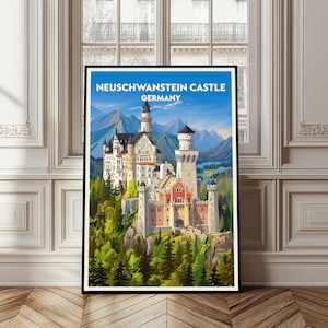 Neuschwanstein Castle Poster, Germany Travel Poster, Neuschwanstein Germany Print, Neuschwanstein Castle Art, Neuschwanstein Cityscape Art