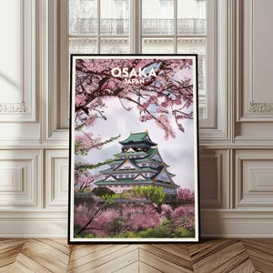 Osaka Poster, Japan Travel Print, Osaka Japan Wall Art, Osaka Illustration, Osaka Cityscape Art, Nature Poster, Osaka Art, Cherry Bloom Art