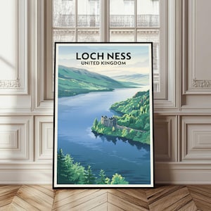 Loch Ness Poster, United Kingdom Travel Print, Loch Ness Wall Art, Loch Ness Illustration, Nature Poster, UK Vacation Gift