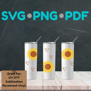 Sunflower and Heart Tumbler Design I SVG, PNG, PDF I For tumblers, glass can cups, water bottles