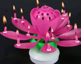 Rotating Musical Lotus Birthday Candle - Blooming Flower Cake Topper