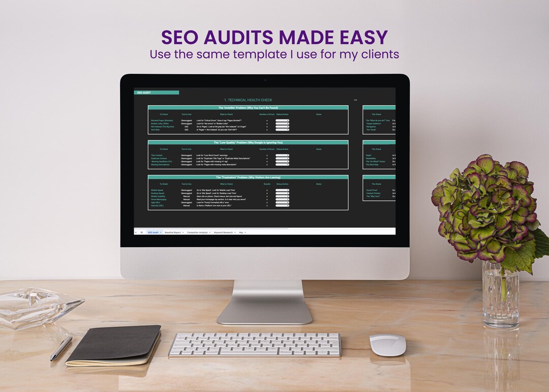 SEO Audit Template | Google Sheets Website Tracker (PDF Download) - Etsy