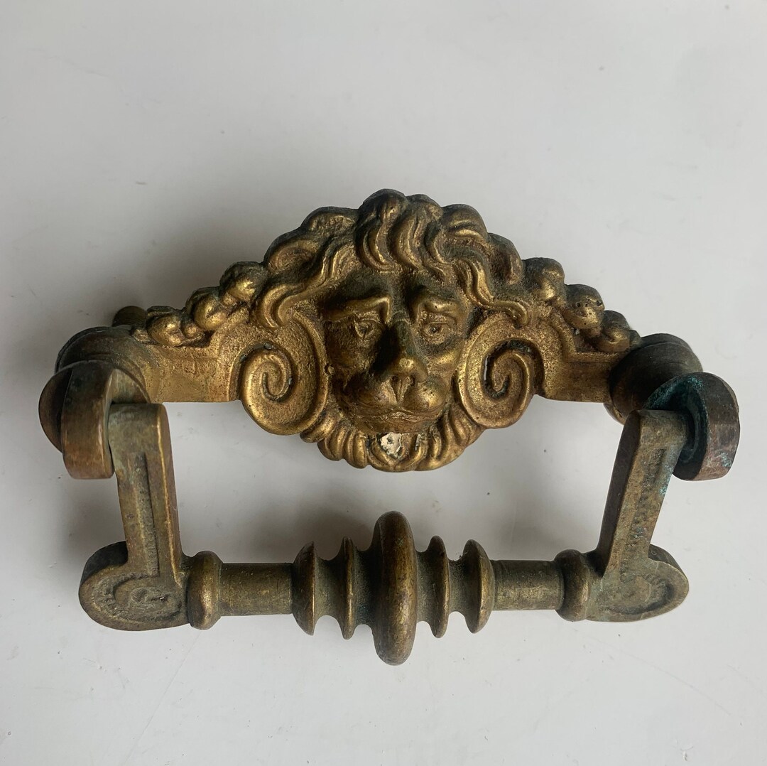 Sweet Old Figural Brass Lion Drawer Pull Burnt Etsy