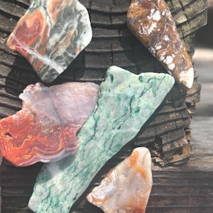 Lot of 5 preform cabs- mariposite -ax wild horse - crazy lace - Freeform - rough  - gemstone - talisman - rare rocks