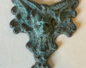 Rusty Vintage Stamped Brass Gothic Figural - Stamping Pendant - Homemade Verdigris Patina