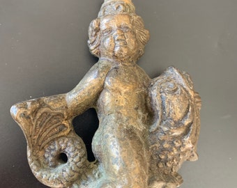 Cherub Riding a Fish Votive or Dish Holder - Altered Art