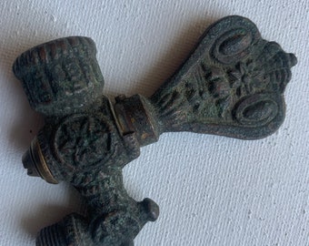 Old Gothic Brass Gas Valve Pendant Steampunk Jewelry Assemblage Supply - Victorian era