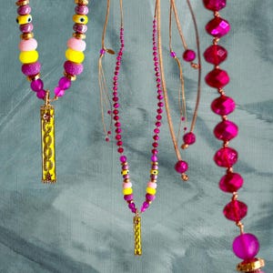 GOOD long necklace. Lucky charm necklace, boho chic style. Protective necklace. Thread-on long necklace, macrame clasp, for her, gift idea.