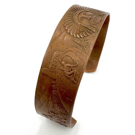 Vintage Solid Copper Cuff Bracelet – Hand-Tooled … - image 6