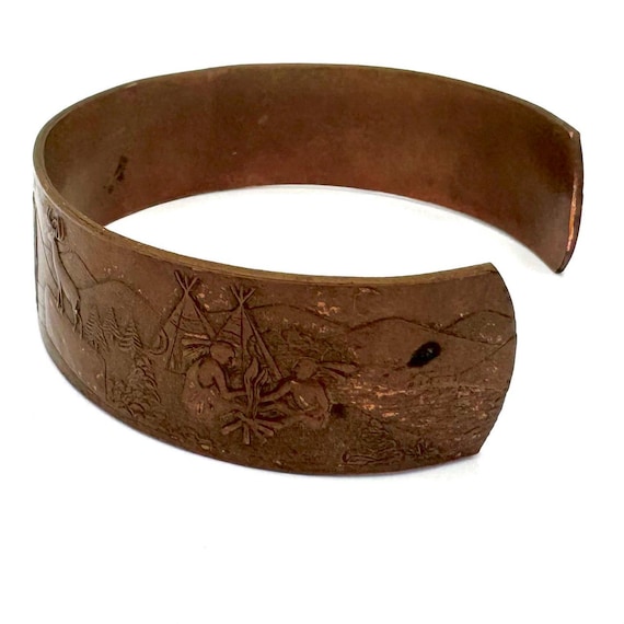 Vintage Solid Copper Cuff Bracelet – Hand-Tooled … - image 3
