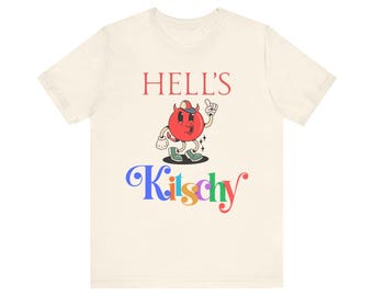 Hell's Kitschy Devil T-Shirt, Retro Cartoon Pun Tee, Colorful Graphic Unisex Shirt