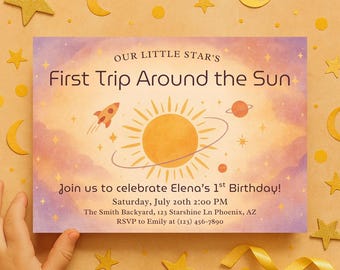 1st BIRTHDAY- First Trip Around the Sun - Invitation Template