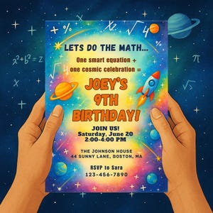SPACE BIRTHDAY Invitation -Math Theme- Customizable Template