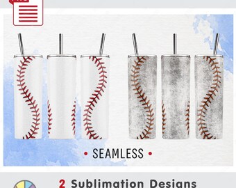2 Baseball Designs - Seamless Patterns - 20oz Skinny Tumbler - Sublimation - PNG - Full wrap