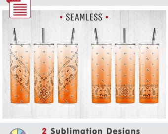2 Ombre Classic Vintage Paisley Bandana Patterns: Seamless Sublimation Templates. 20oz Skinny Tumbler. Full Wrap. PNG (Digital Download)