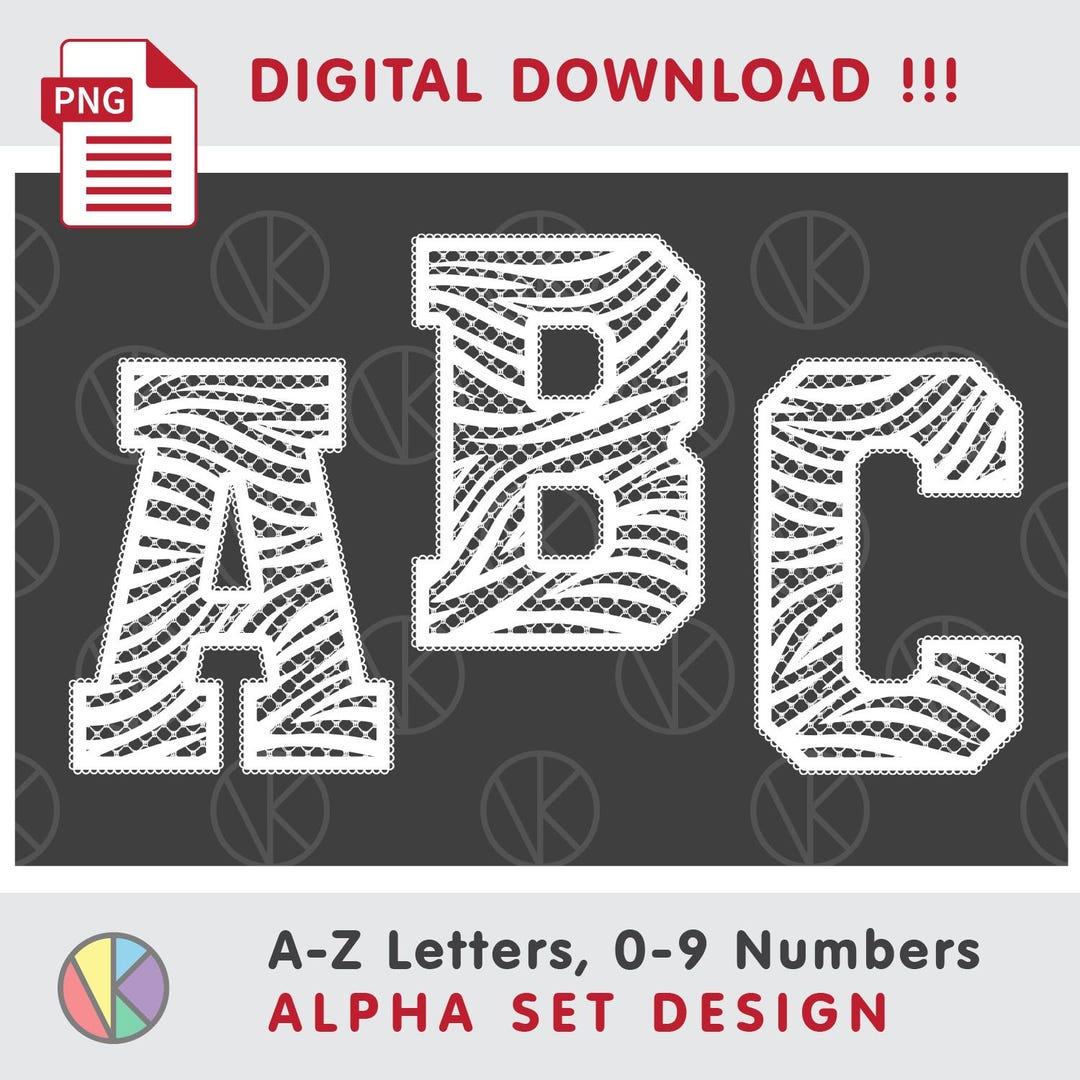 Stripes Alpha Pattern Lace Tiger Stripes Alpha Set: Trendy Varsity Alphabet. Sublimation, DTF ...