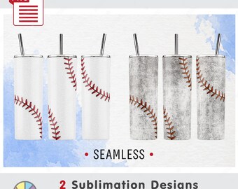 2 Baseball Designs - Seamless Patterns - 20oz Skinny Tumbler - Sublimation - PNG - Full wrap