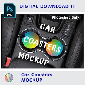 Car Coasters Mockup: Dye Sublimation PSD Photoshop Mockup (Digital Download
