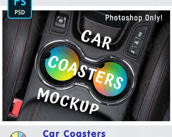 Car Coasters Mockup: Dye Sublimation PSD Photoshop Mockup (Digital Download