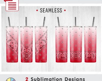2 Ombre Classic Vintage Paisley Bandana Patterns: Seamless Sublimation Templates. 20oz Skinny Tumbler. Full Wrap. PNG (Digital Download)