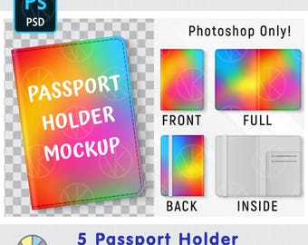 Passport Holder Mockup Set: 5 PSD Photoshop Mockups, Luggage Tag (Digital Download)