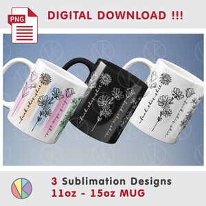 May include: Three ceramic mugs with floral designs and the phrase "fuck this shit." One mug is black, and two are white. The white mugs have a pastel stripe design. The mugs are available in 11oz and 15oz sizes.