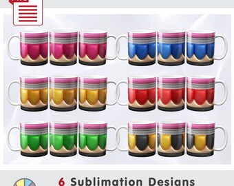 6 Puffy Inflated School Pencil Patterns - 11oz 15oz Coffee Mug - Sublimation - PNG - Full wrap