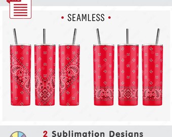 2 Classic Vintage Paisley Bandana Patterns: Seamless Sublimation Templates. 20oz Skinny Tumbler. Full Wrap. PNG files (Digital Download)