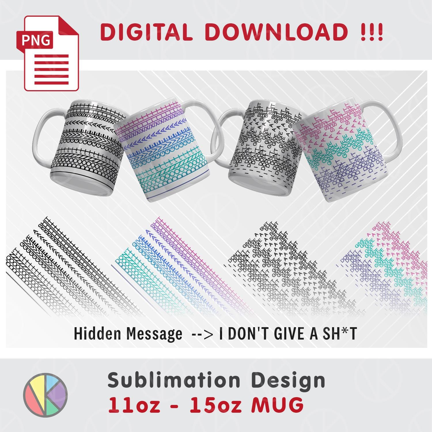 4 Adults Hidden Message Patterns: 11oz-15oz Coffee Mug. Sublimation ...