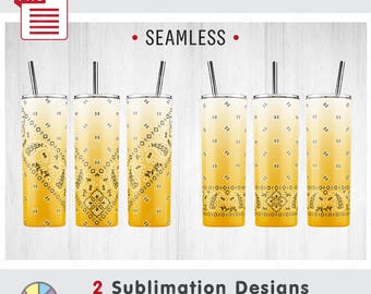 2 Ombre Classic Vintage Paisley Bandana Patterns: Seamless Sublimation Templates. 20oz Skinny Tumbler. Full Wrap. PNG (Digital Download)