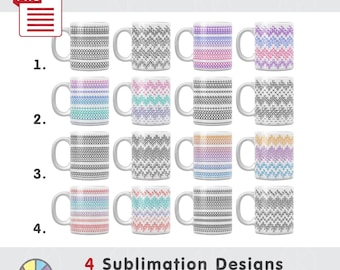 4 Adults Hidden Message Patterns - 11oz-15oz Coffee Mug - Sublimation - PNG - Full wrap